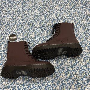 Lace-Up Combat Boots in Deep Plum